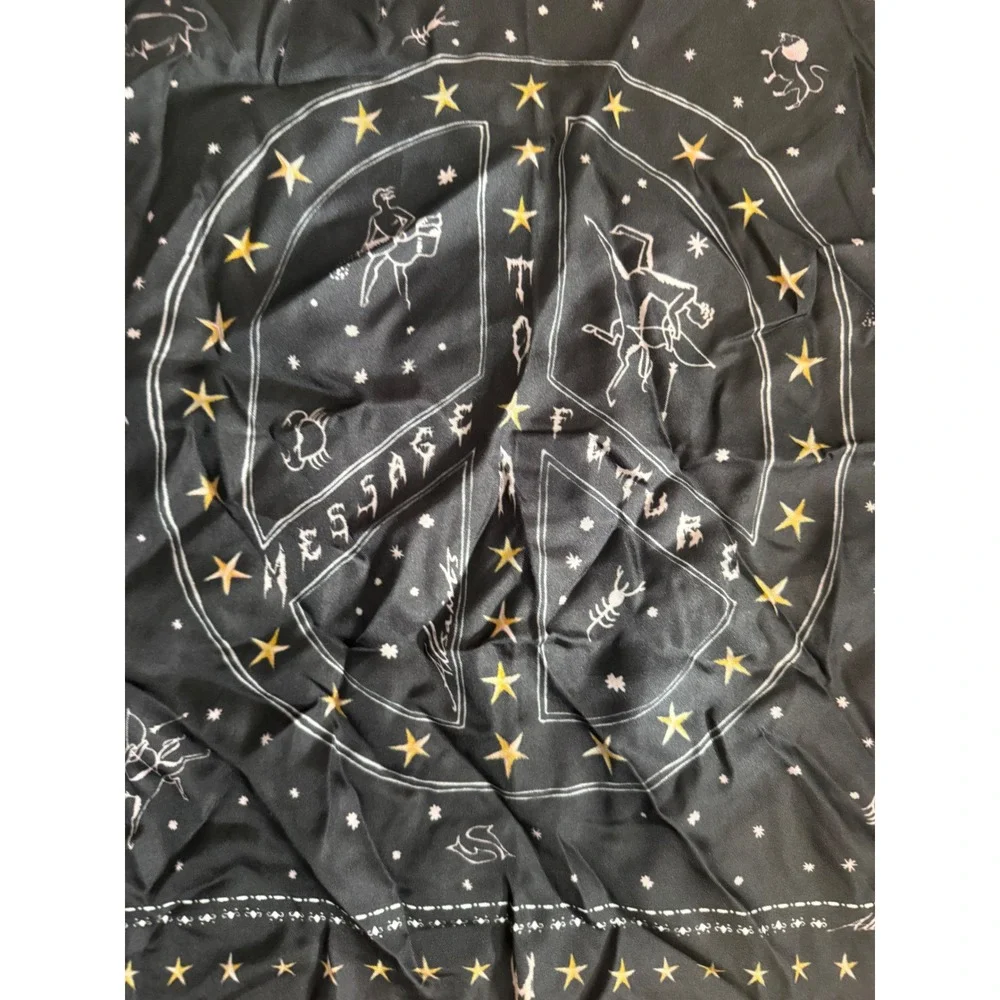 AllSaints Message to Future Celestial Zodiac Star Peace Sign Black Square Scarf